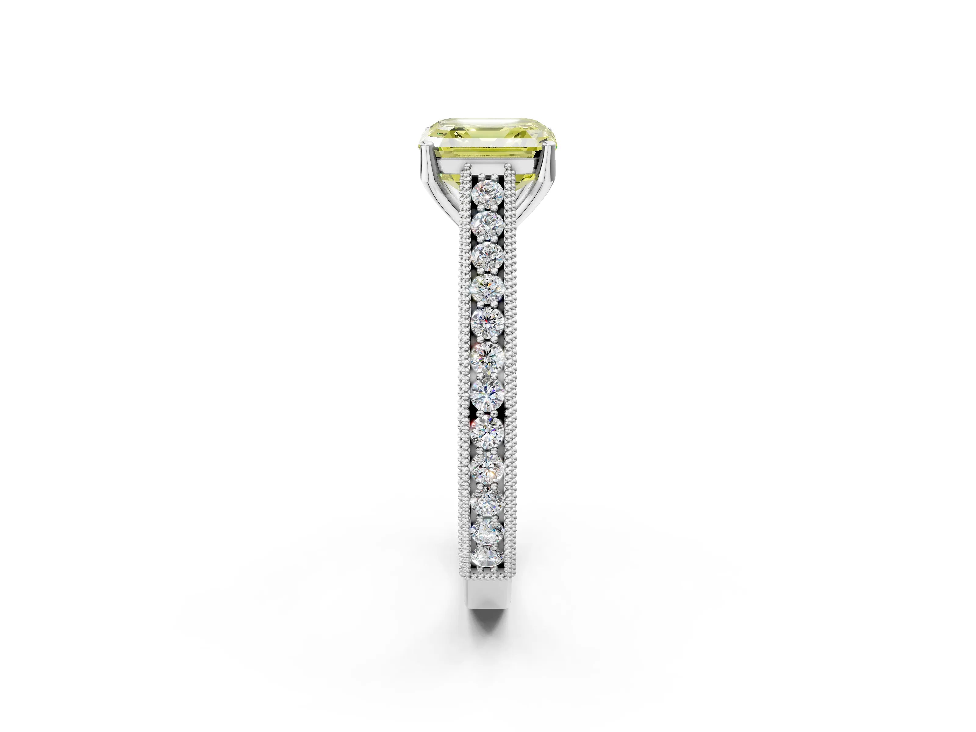 White gold Fancy Yellow Asscher Cut Cut Pave Band Milgrain Solitaire Ring_2