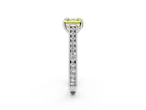 White gold Fancy Yellow Asscher Cut Cut Pave Band Milgrain Solitaire Ring_2