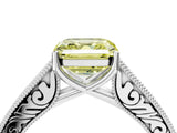White gold Fancy Yellow Asscher Cut Cut Pave Band Milgrain Solitaire Ring_4