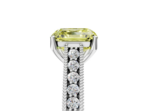 White gold Fancy Yellow Asscher Cut Cut Pave Band Milgrain Solitaire Ring_5