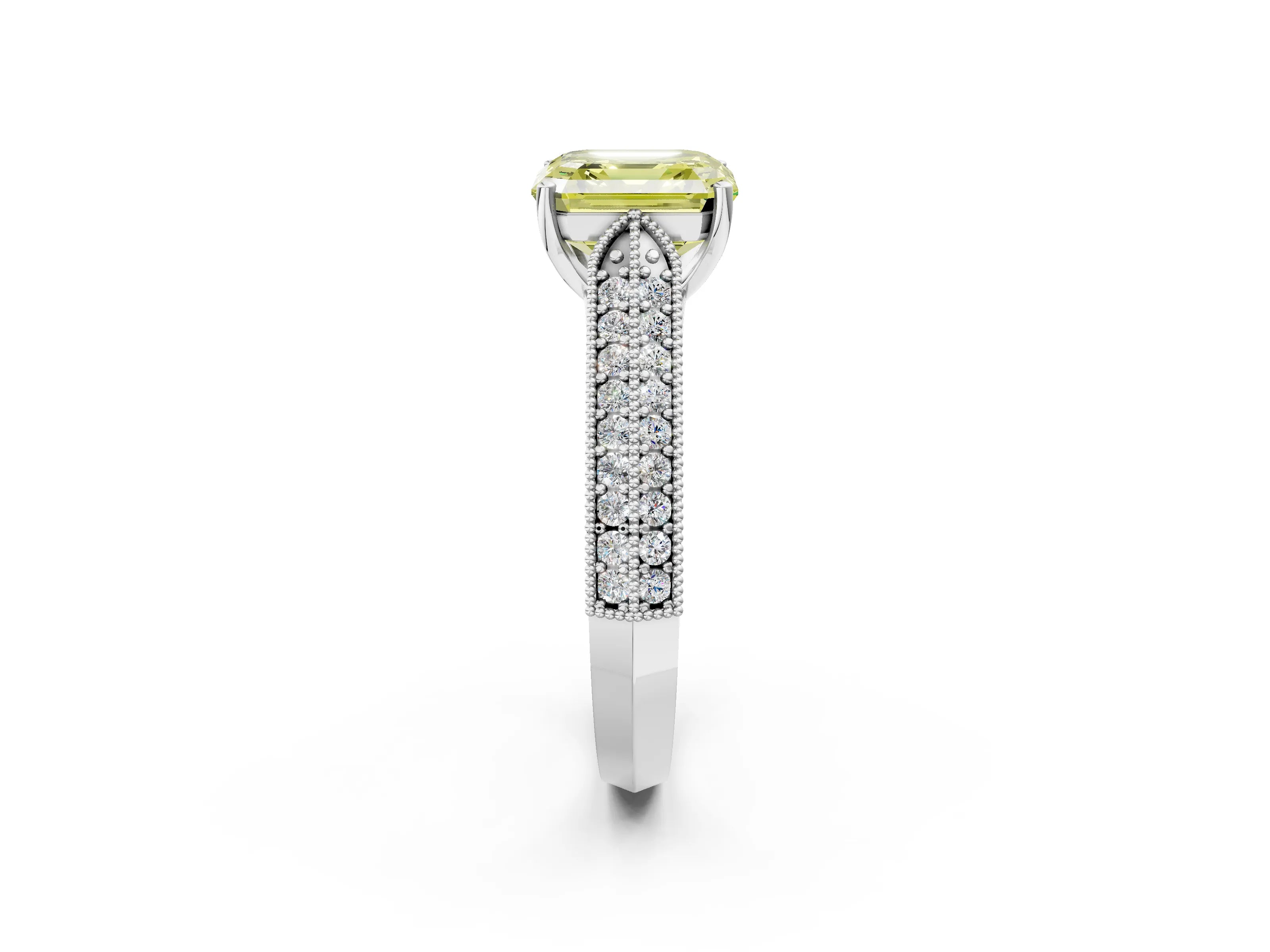 White gold Fancy Yellow Asscher Cut Cut Pave Split Shank Engagement Ring with Four-Prong Setting_14