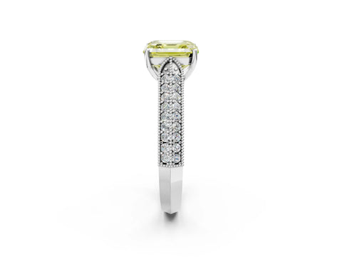 White gold Fancy Yellow Asscher Cut Cut Pave Split Shank Engagement Ring with Four-Prong Setting_14