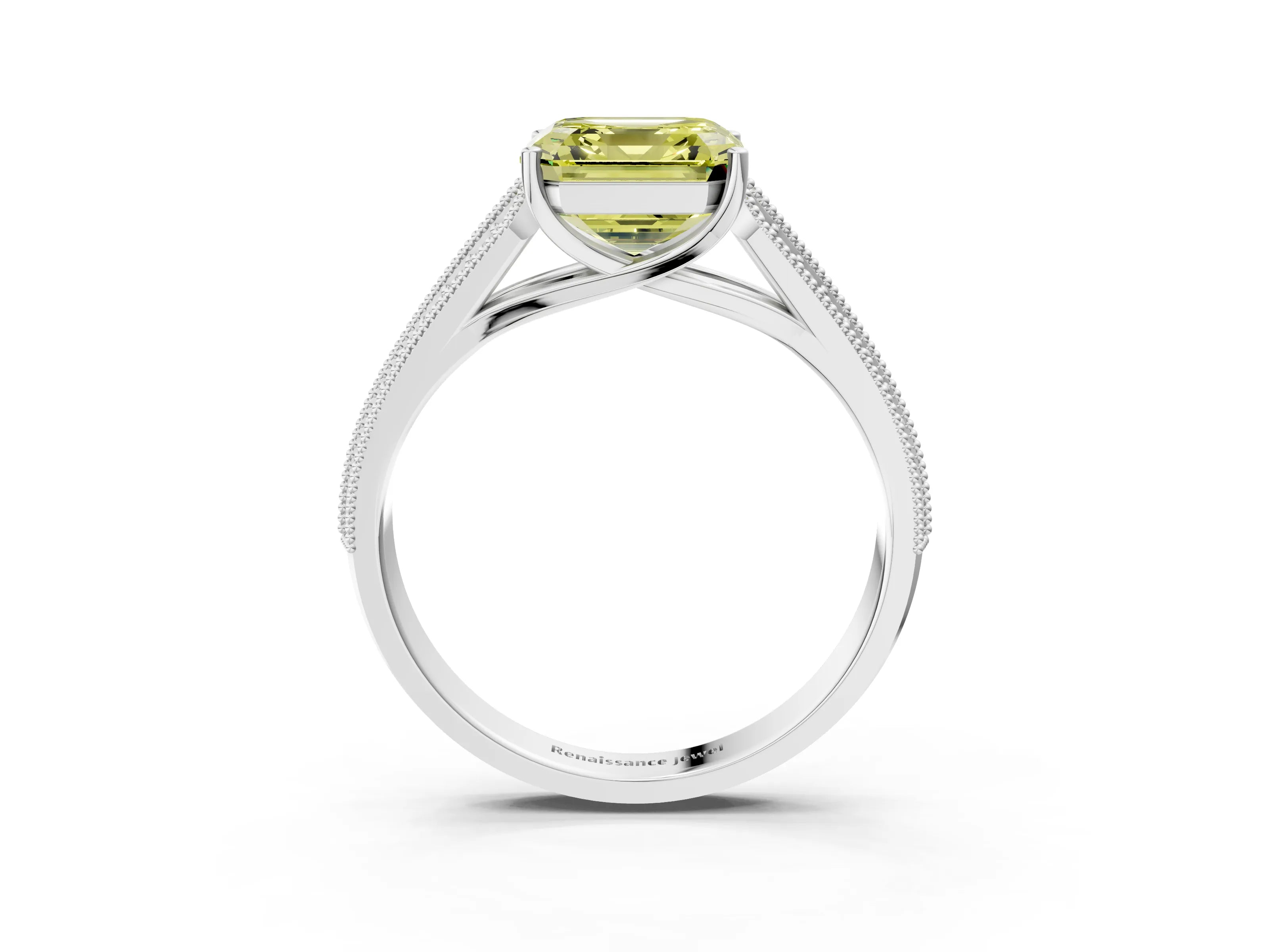 White gold Fancy Yellow Asscher Cut Cut Pave Split Shank Engagement Ring with Four-Prong Setting_15