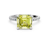 White gold Fancy Yellow Asscher Cut Diamond Brilliant Solitaire Ring with Pavé Band and Four-Prong Setting_24