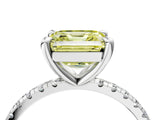 White gold Fancy Yellow Asscher Cut Diamond Brilliant Solitaire Ring with Pavé Band and Four-Prong Setting_28