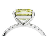 White gold Fancy Yellow Asscher Cut Diamond Brilliant Solitaire Ring with Pavé Band and Four-Prong Setting_34