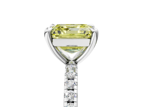 White gold Fancy Yellow Asscher Cut Diamond Brilliant Solitaire Ring with Pavé Band and Four-Prong Setting_5