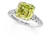 White gold Fancy Yellow Asscher Cut Diamond Cathedral Solitaire Ring with Round  Pavé Band_110