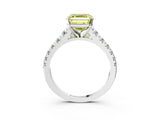 White gold Fancy Yellow Asscher Cut Diamond Cathedral Solitaire Ring with Round  Pavé Band_114