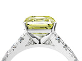 White gold Fancy Yellow Asscher Cut Diamond Cathedral Solitaire Ring with Round  Pavé Band_115
