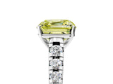 White gold Fancy Yellow Asscher Cut Diamond Cathedral Solitaire Ring with Round  Pavé Band_116