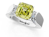 White gold Fancy Yellow Asscher Cut Diamond Channel Set Solitaire Ring with Four-Prong Setting_15