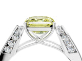 White gold Fancy Yellow Asscher Cut Diamond Channel Set Solitaire Ring with Four-Prong Setting_18
