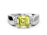 White gold Fancy Yellow Asscher Cut Diamond Channel Set Solitaire Ring with Four-Prong Setting_26