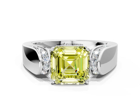 White gold Fancy Yellow Asscher Cut Diamond Channel Set Solitaire Ring with Four-Prong Setting_38