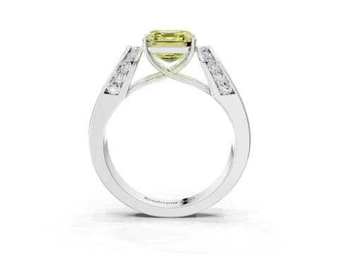 White gold Fancy Yellow Asscher Cut Diamond Channel Set Solitaire Ring with Four-Prong Setting_41