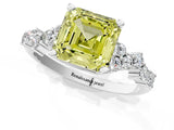 White gold Fancy Yellow Asscher Cut Diamond Cluster Pavé Band with Four-Prong Setting_4