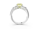 White gold Fancy Yellow Asscher  Cut Diamond Cluster Ring with Round Accent Stones and Prong Setting on a Classic Band_49