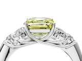 White gold Fancy Yellow Asscher  Cut Diamond Cluster Ring with Round Accent Stones and Prong Setting on a Classic Band_50