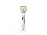 White gold Fancy Yellow Asscher  Cut Diamond Cluster Ring with Round Accent Stones and Prong Setting on a Classic Band_50