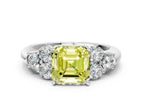 White gold Fancy Yellow Asscher  Cut Diamond Cluster Ring with Round Accent Stones and Prong Setting on a Classic Band_53