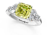 White gold Fancy Yellow Asscher  Cut Diamond Cluster Ring with Round Accent Stones and Prong Setting on a Classic Band_54