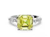 White gold Fancy Yellow Asscher Cut Diamond Cluster Side Stone Solitaire Ring with Prong Setting_123