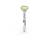 White gold Fancy Yellow Asscher Cut Diamond Cluster Side Stone Solitaire Ring with Prong Setting_124