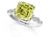 White gold Fancy Yellow Asscher Cut Diamond Cluster Side Stone Solitaire Ring with Prong Setting_124