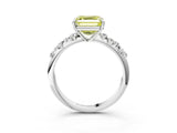 White gold Fancy Yellow Asscher Cut Diamond Cluster Side Stone Solitaire Ring with Prong Setting_126