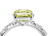 White gold Fancy Yellow Asscher Cut Diamond Cluster Side Stone Solitaire Ring with Prong Setting_127