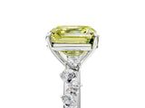 White gold Fancy Yellow Asscher Cut Diamond Cluster Side Stone Solitaire Ring with Prong Setting_128