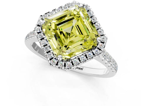White gold Fancy Yellow Asscher Cut Diamond Cushion Halo Ring with Pavé Band_25