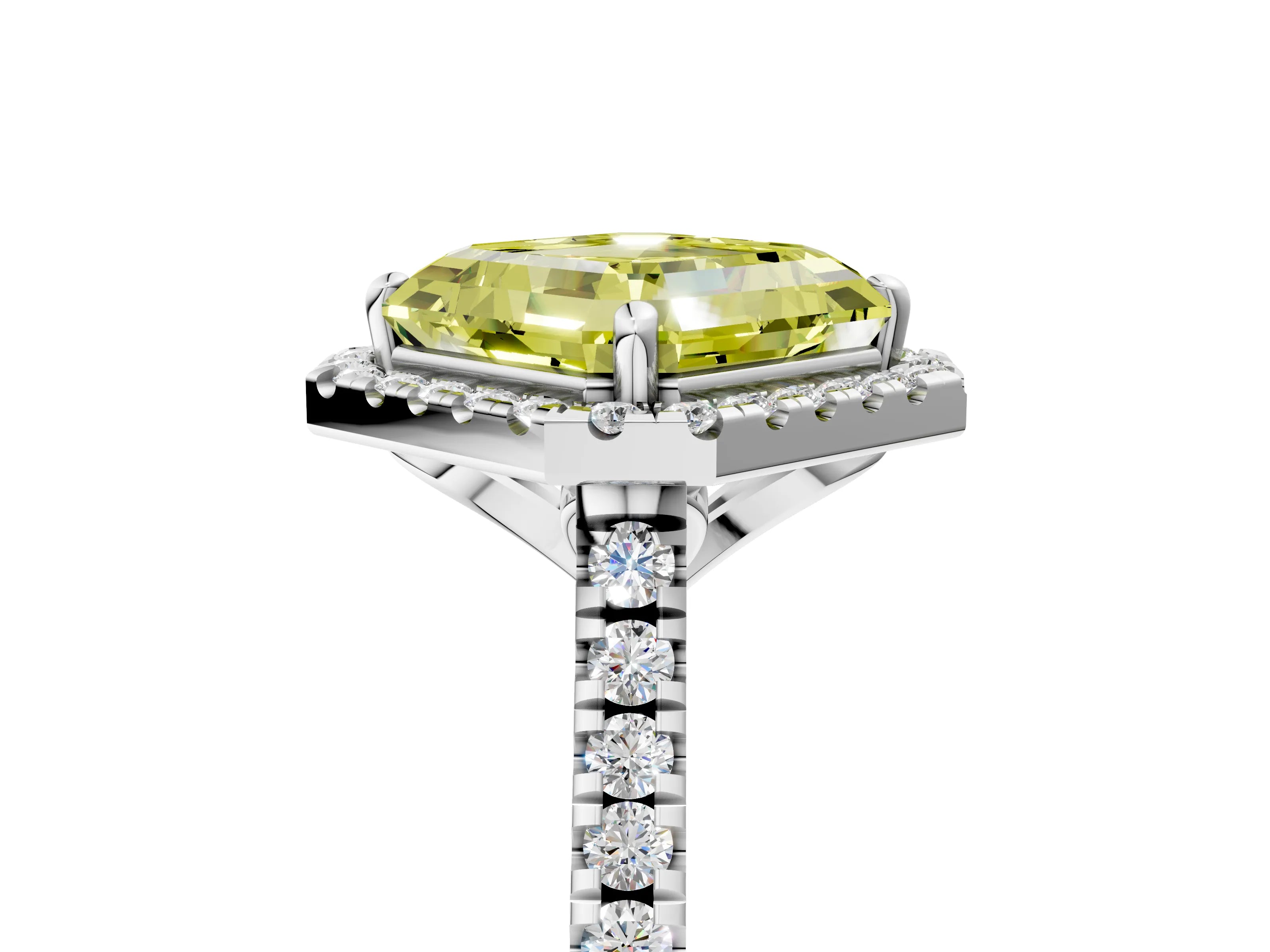 White gold Fancy Yellow Asscher Cut Diamond Cushion Halo Ring with Pavé Band_29