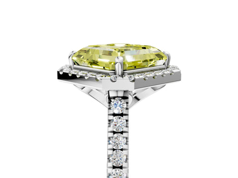 White gold Fancy Yellow Asscher Cut Diamond Cushion Halo Ring with Pavé Band_29