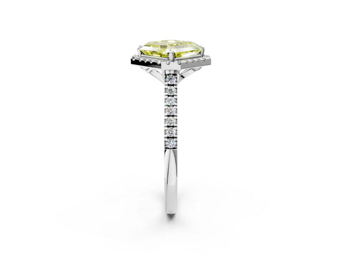 White gold Fancy Yellow Asscher Cut Diamond Cushion Halo Ring with Pavé Band_2