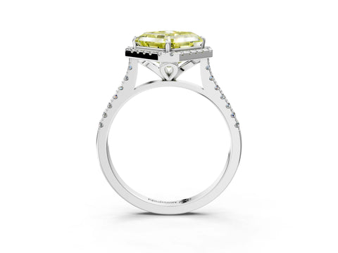 White gold Fancy Yellow Asscher Cut Diamond Cushion Halo Ring with Pavé Band_39