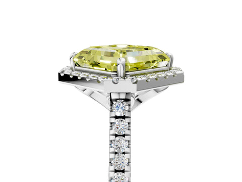 White gold Fancy Yellow Asscher Cut Diamond Cushion Halo Ring with Pavé Band_41