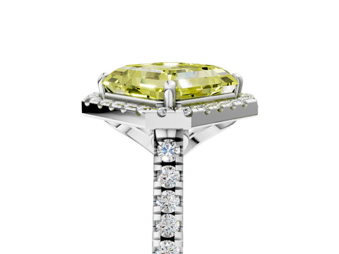 White gold Fancy Yellow Asscher Cut Diamond Cushion Halo Ring with Pavé Band_5