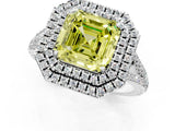 White gold Fancy Yellow Asscher Cut Diamond Double Halo Ring with Pavé Band and Prong Setting_42