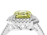 White gold Fancy Yellow Asscher Cut Diamond Double Halo Ring with Pavé Band and Prong Setting_45