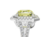 White gold Fancy Yellow Asscher Cut Diamond Double Halo Ring with Pavé Band and Prong Setting_46