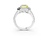 White gold Fancy Yellow Asscher Cut Diamond Double Halo Ring with Pavé Band and Prong Setting_54