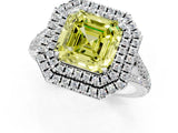 White gold Fancy Yellow Asscher Cut Diamond Double Halo Ring with Pavé Band and Prong Setting_55