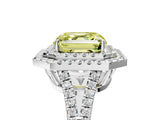 White gold Fancy Yellow Asscher Cut Diamond Double Halo Ring with Pavé Band and Prong Setting_59