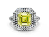 White gold Fancy Yellow Asscher Cut Diamond Double Halo Ring with Pavé Band and Prong Setting_66