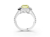 White gold Fancy Yellow Asscher Cut Diamond Double Halo Ring with Pavé Band and Prong Setting_69