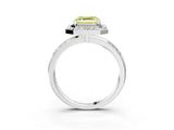 White gold Fancy Yellow Asscher Cut Diamond Double Halo Ring with Split Shank and Four-Prong Setting_3