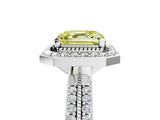 White gold Fancy Yellow Asscher Cut Diamond Double Halo Ring with Split Shank and Four-Prong Setting_5
