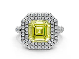 White gold Fancy Yellow Asscher Cut Diamond Double Halo Ring with Split Shank and Prong Setting_27